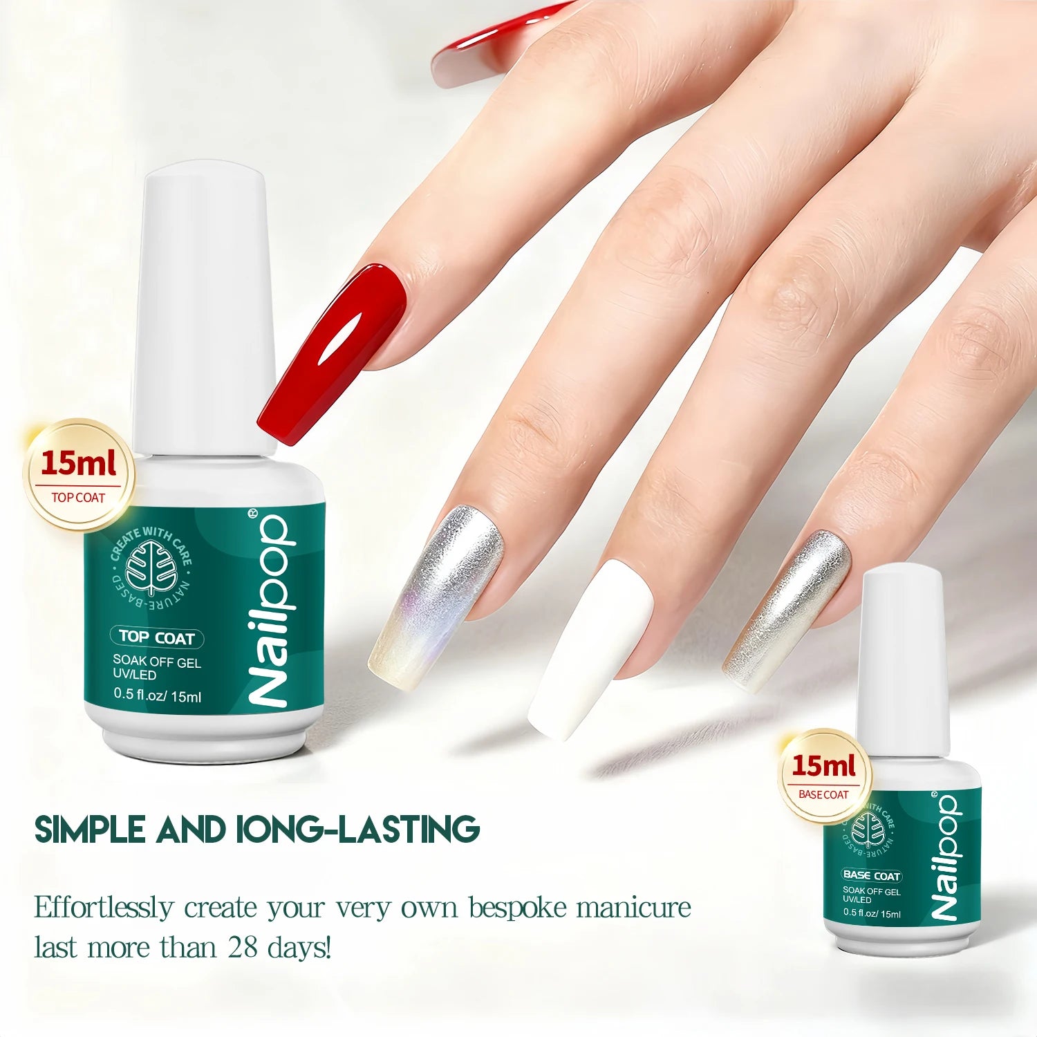 Kit Gel Base Top Coat 2 pcs, 15 ml