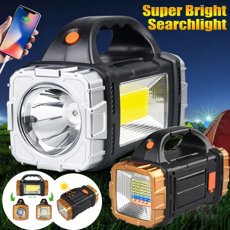 Portable Solar Flashlight, Handheld Flashlight, Large Capacity, Waterproof, Emergency Light, Solar Camping Lamp