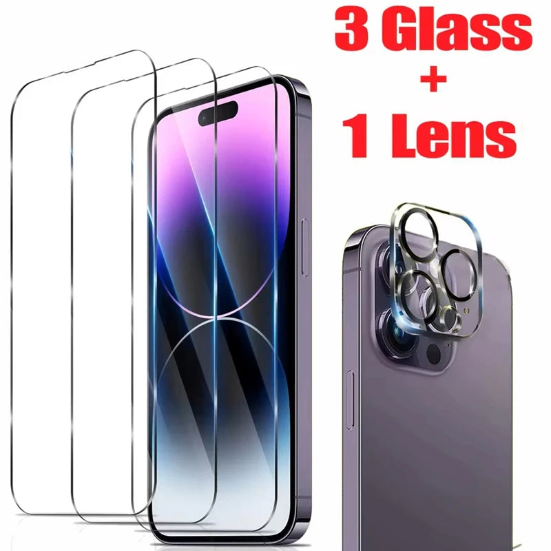 Pack protection écran + objectif en verre trempé KENNAGE – 3 pièces écran + 1 pièce objectif – iPhone 6 à iPhone 15 Pro Max