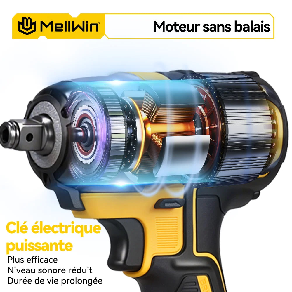 Clé électrique sans balais 3-en-1 MELLWIN 520 N·M – clé à chocs sans fil, tournevis/perceuse pour broches de batterie Makita 18 V