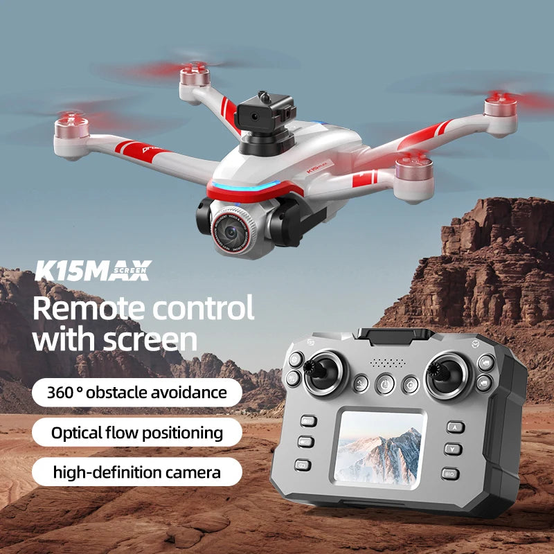 Drone K15 Max Version Contrôlée par Écran avec Caméra HD 4K Photographie Aérienne Évitement d’Obstacles Quadrirotor Dron RC Jouets