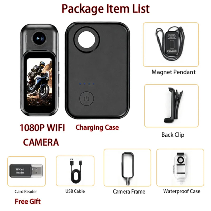 Mini Caméra Sport JETO JT-91 – POV 4K/1080P WiFi, Étanche, Objectif Rotatif 180°, Enregistreur Portable