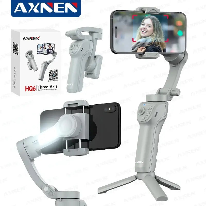 3-Axis Cell Phone Stabilizer Fill Light Face Tracking Gimbal for Android iPhone Anti-Shake Video Recording HQ6