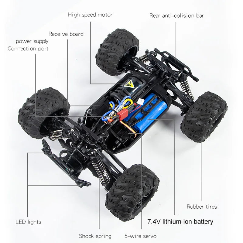 1:16 50km/h Remote Control Car with LED Light for Boys Monster Truck High Speed ​​Drift Toys Gifts 