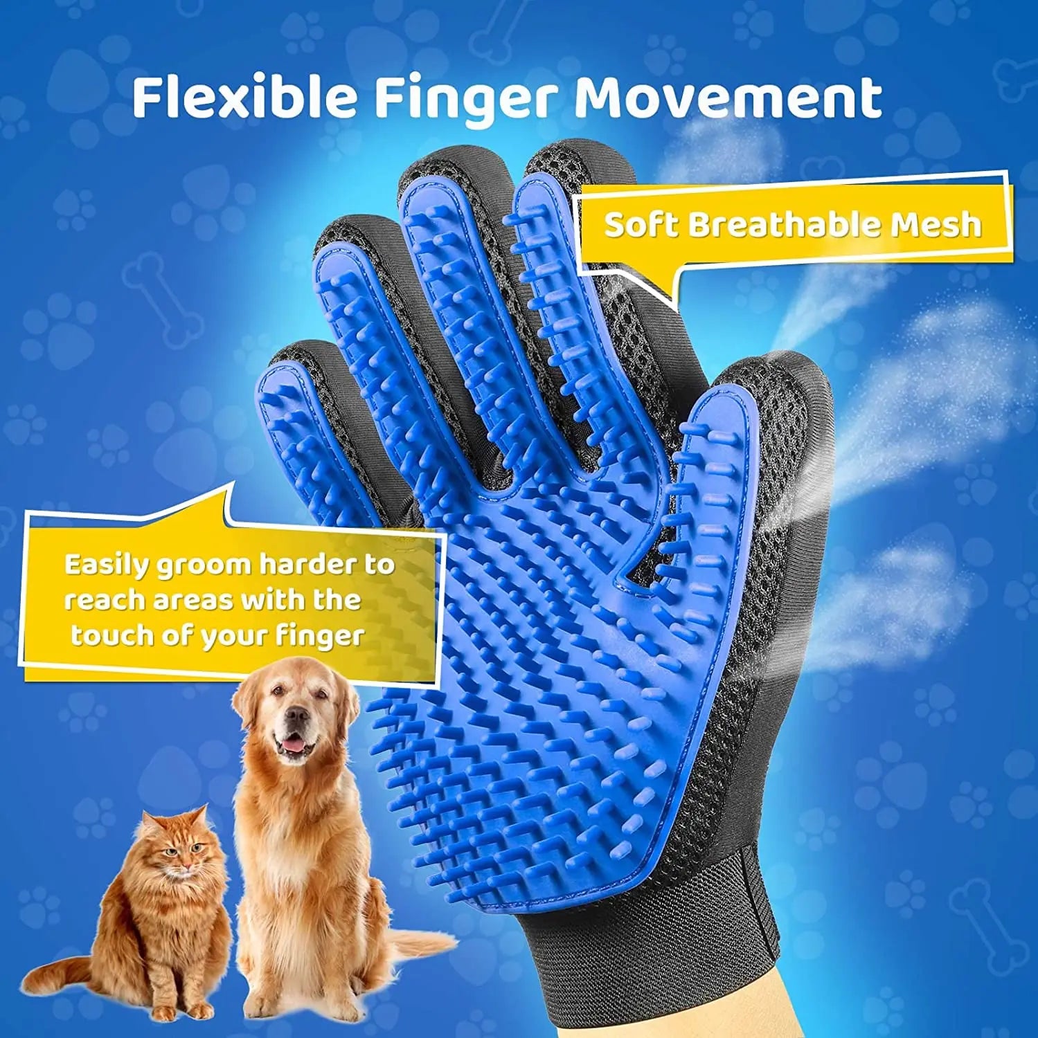 Gentle and effective pet grooming glove, cat and dog hair removal accessory