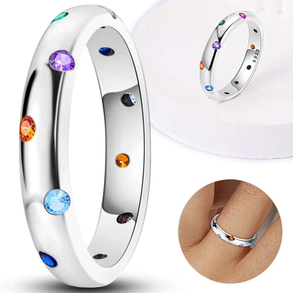 Colorful Zircon Sun Moon Star Stackable Rings for Women.