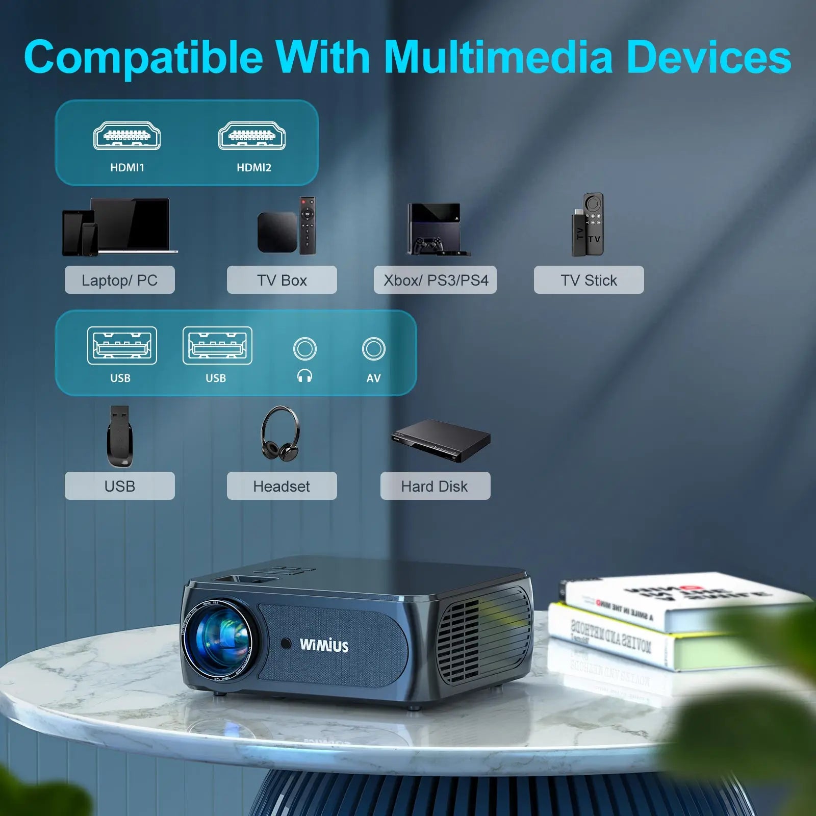 Projecteur Vidéo Wimius K8 500 ANSI Full HD – WiFi 5G Bluetooth Home Cinéma