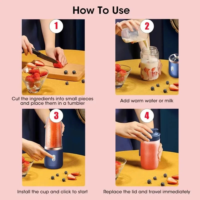 Mélangeur de Jus Portable Mini Blender Électrique USB 6 Lames