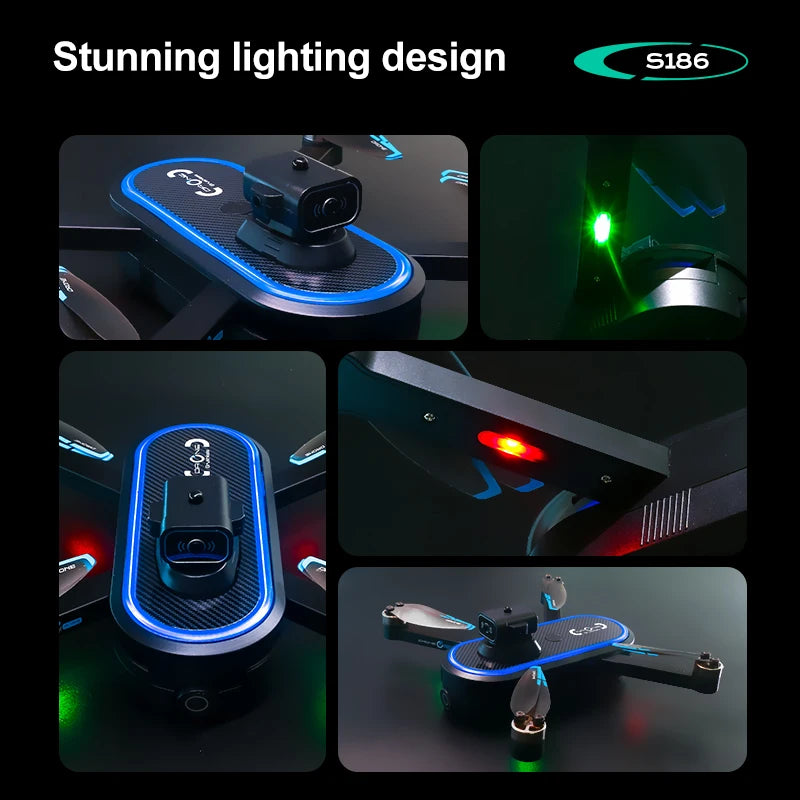 Drone S186 2025 – Double Caméra 8K HD avec Écran, Moteur Sans Balais et Évitement d’Obstacles