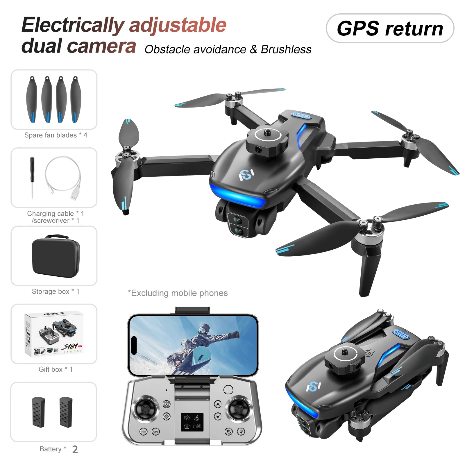 Drone GPS professionnel S33 – 5G, 8K HD, double caméra, évitement d’obstacles, jouet RC pour adolescents et adultes
