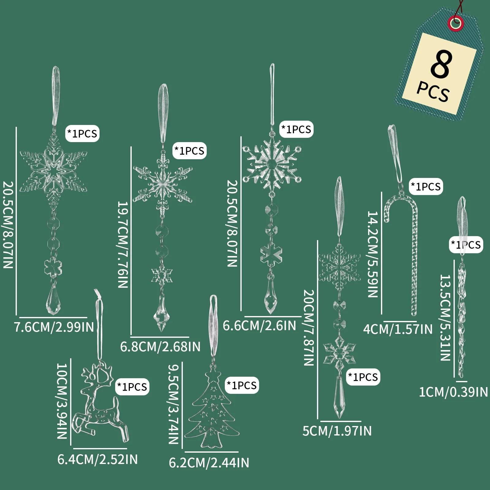 Pendentifs Flocons de Neige en Cristal – Lot de 8 Ornements Suspendus