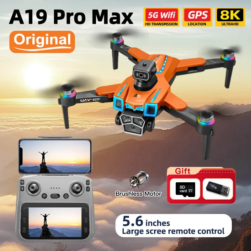 A19 Pro Drone 5G WIFI – Caméra professionnelle 8K, moteur sans balais, écran intégré
