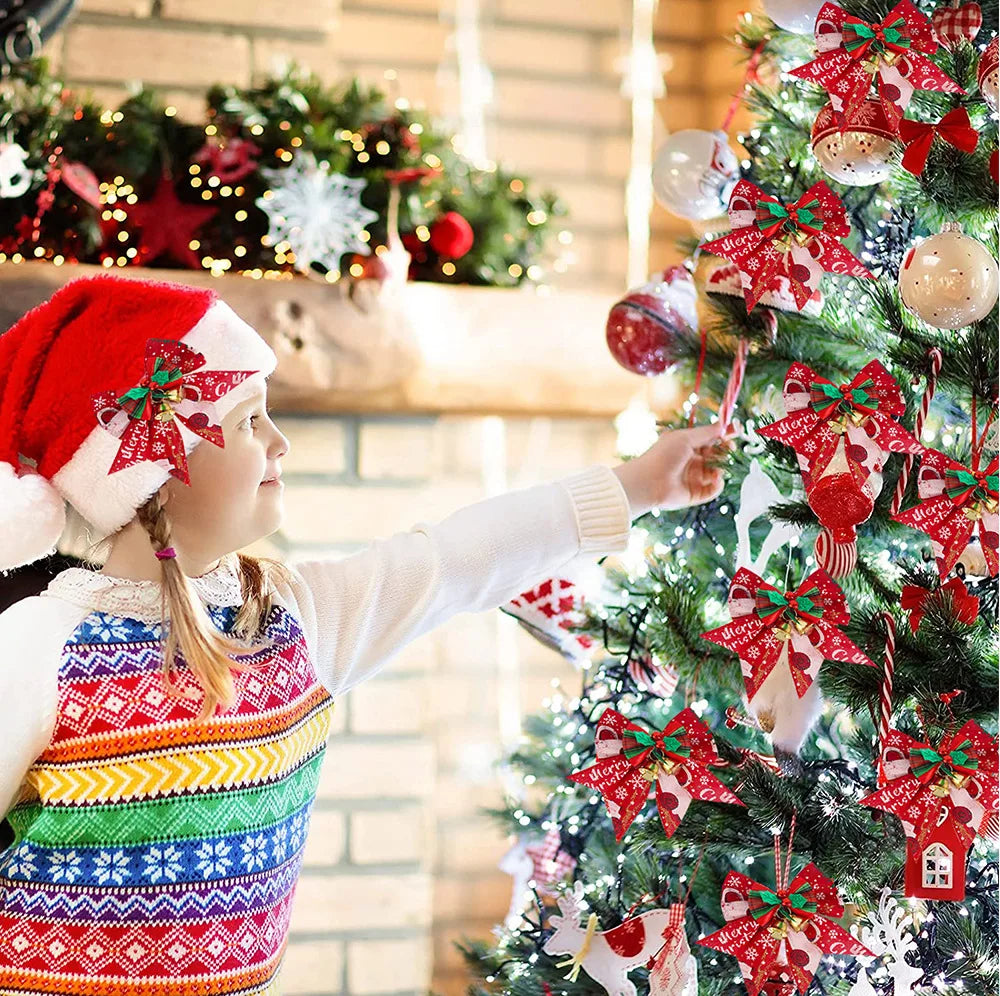 Mini nœud décoratif pour sapin de noël, 5 pièces/paquet, ruban décoratif pour nouvel an, fête de noël, maison, pendentifs en forme de cloche