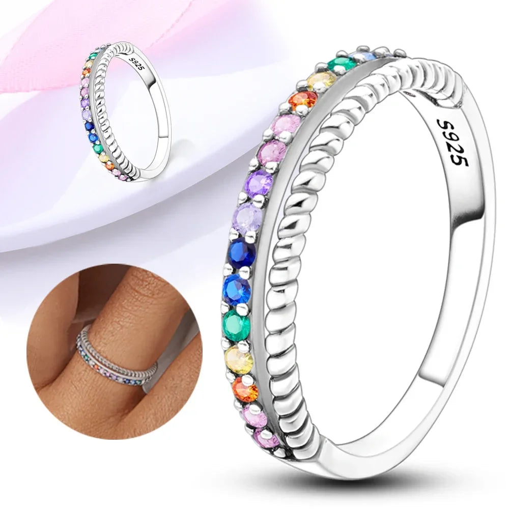 Colorful Zircon Sun Moon Star Stackable Rings for Women.