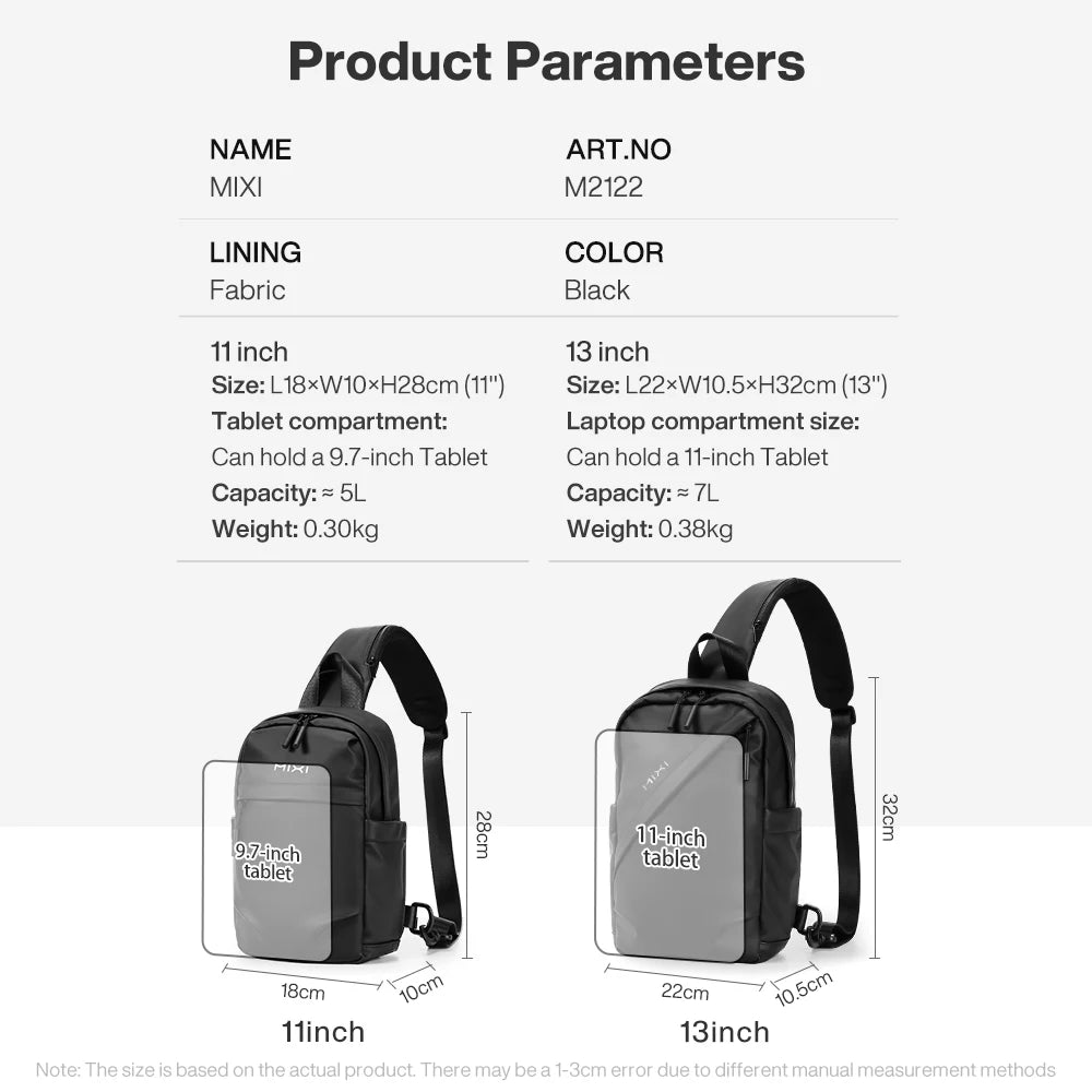 Sac de poitrine Mixi 11 pouces pour hommes – sac à dos étanche multifonctionnel, cyclisme, sport et voyage M2122