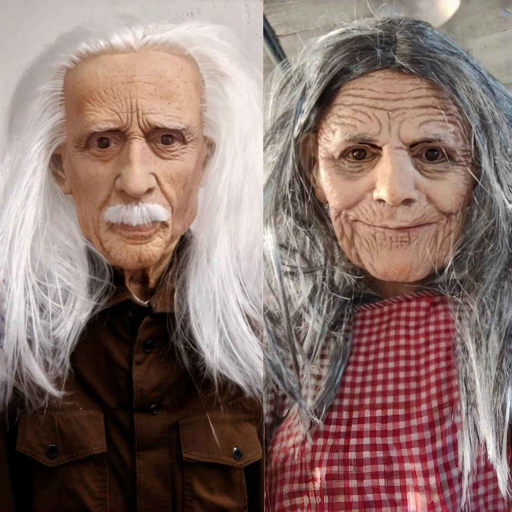 Masque réaliste en Latex pour vieille femme, avec bouche mobile, en caoutchouc souple, pour grand-père, avec cheveux blancs, accessoire de Costume d'halloween