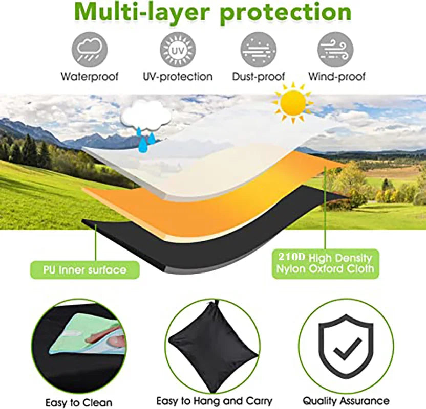 Housse de Protection Imperméable pour Meubles de Jardin – Multi-tailles, Anti-UV, 210D Oxford – Rectangulaire Argent/Noir