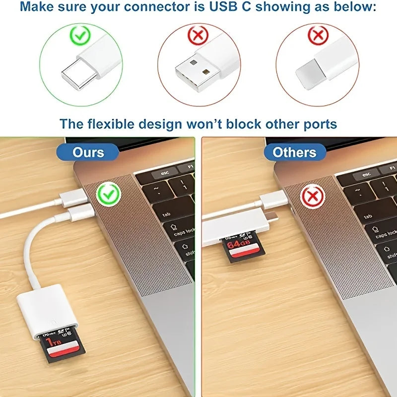 USB C Memory Card Reader, Type C to SD TF Adapter, Data Converter for Camera, iPhone 15, Huawei, Xiaomi