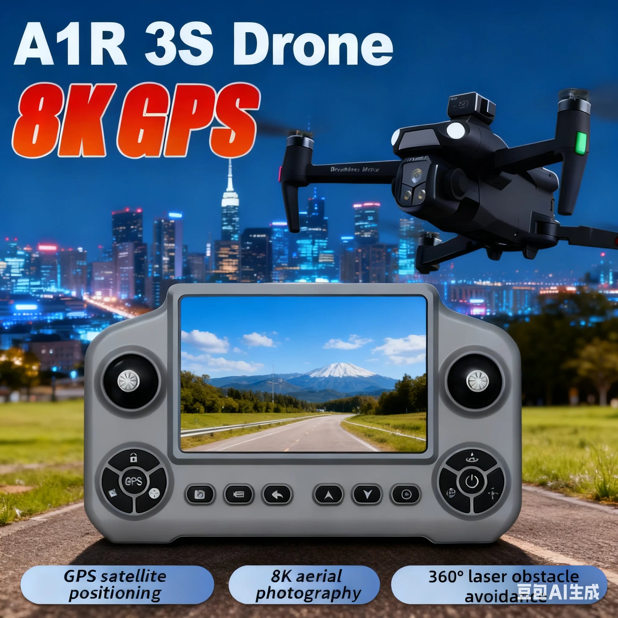 A1R 3S Drone GPS 4K – Évitement d’obstacles laser 360°, cardan 3 axes, portée 3 km