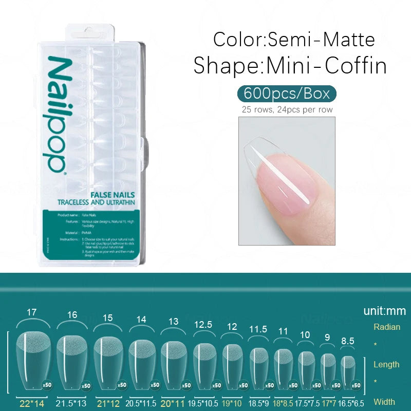 Faux Ongles Acrylique Nailpop PRO 600 pièces – Capsules Extension Multi-Formes