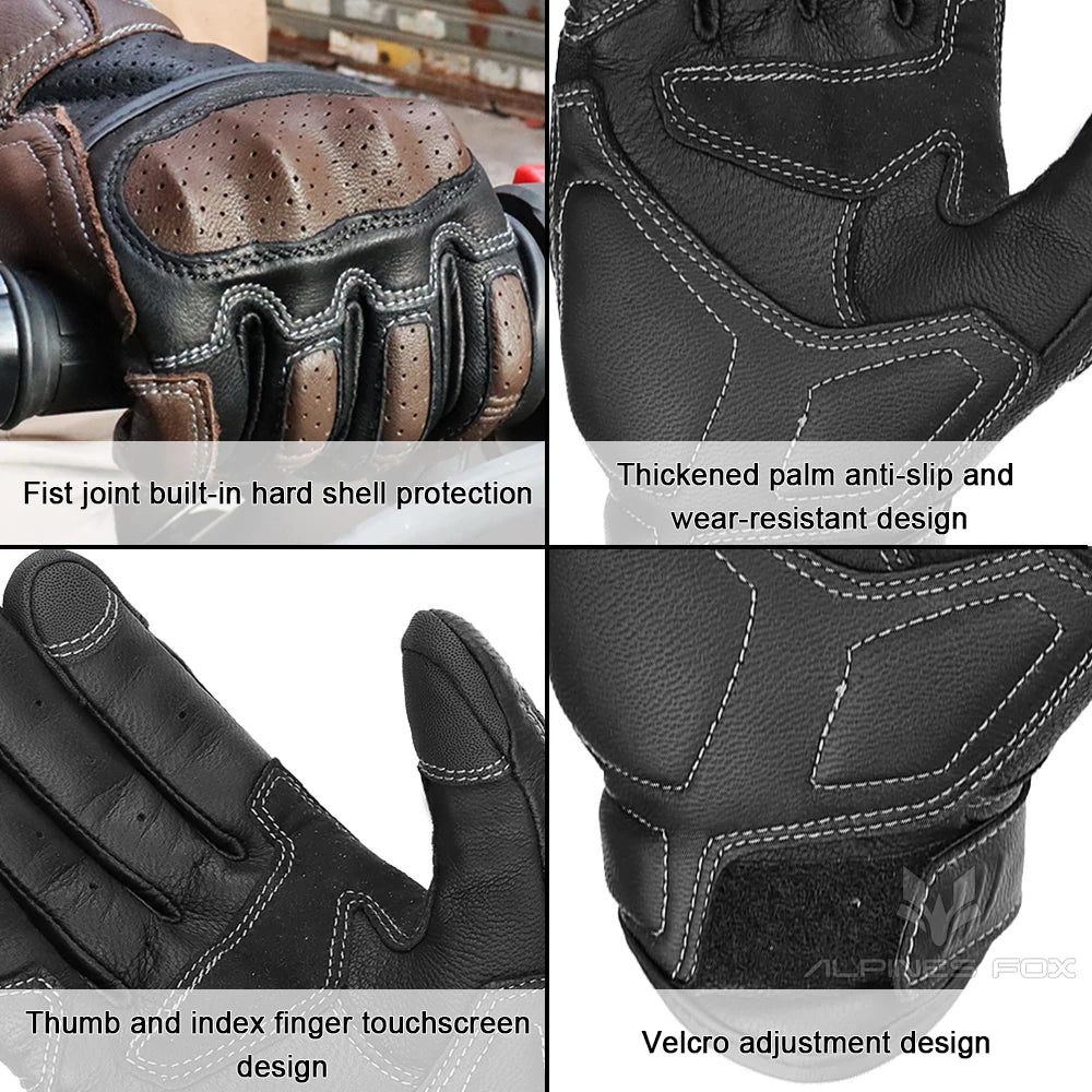 Gants de moto tactiles en cuir marron vintage pour hommes, certification CE, équitation, motocross, course de moto, motard