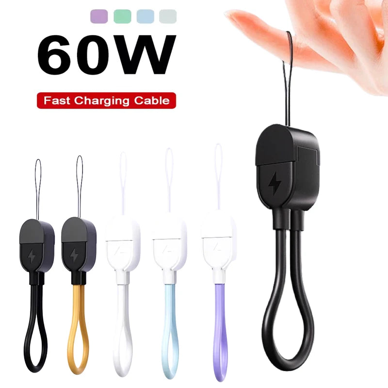 Câble court universel de charge rapide 60W, lanière Portable, porte-clés, câble double Type C pour iphone 15 16 Samsung Xiaomi Wrod
