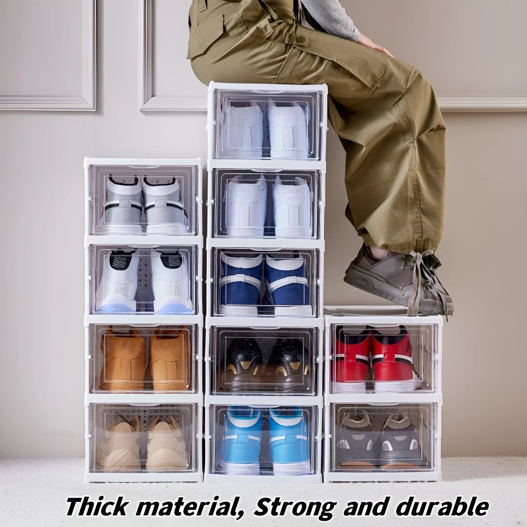 6 Tier Clear Foldable Shoe Box Storage Organizer Stackable Dustproof Cabinet Upright Shelf T1