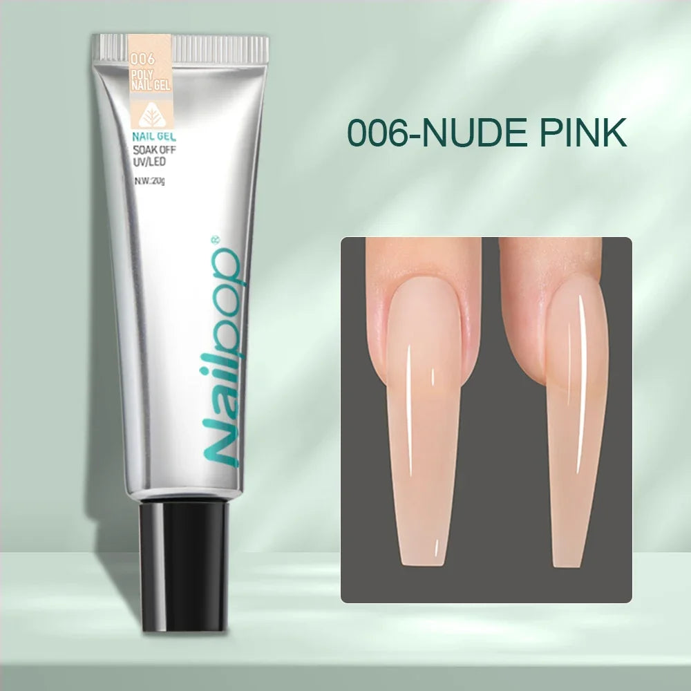 Kit PolyGel Extension d’Ongles 6 Couleurs avec Pinceau, Formes, Base et Top Coat