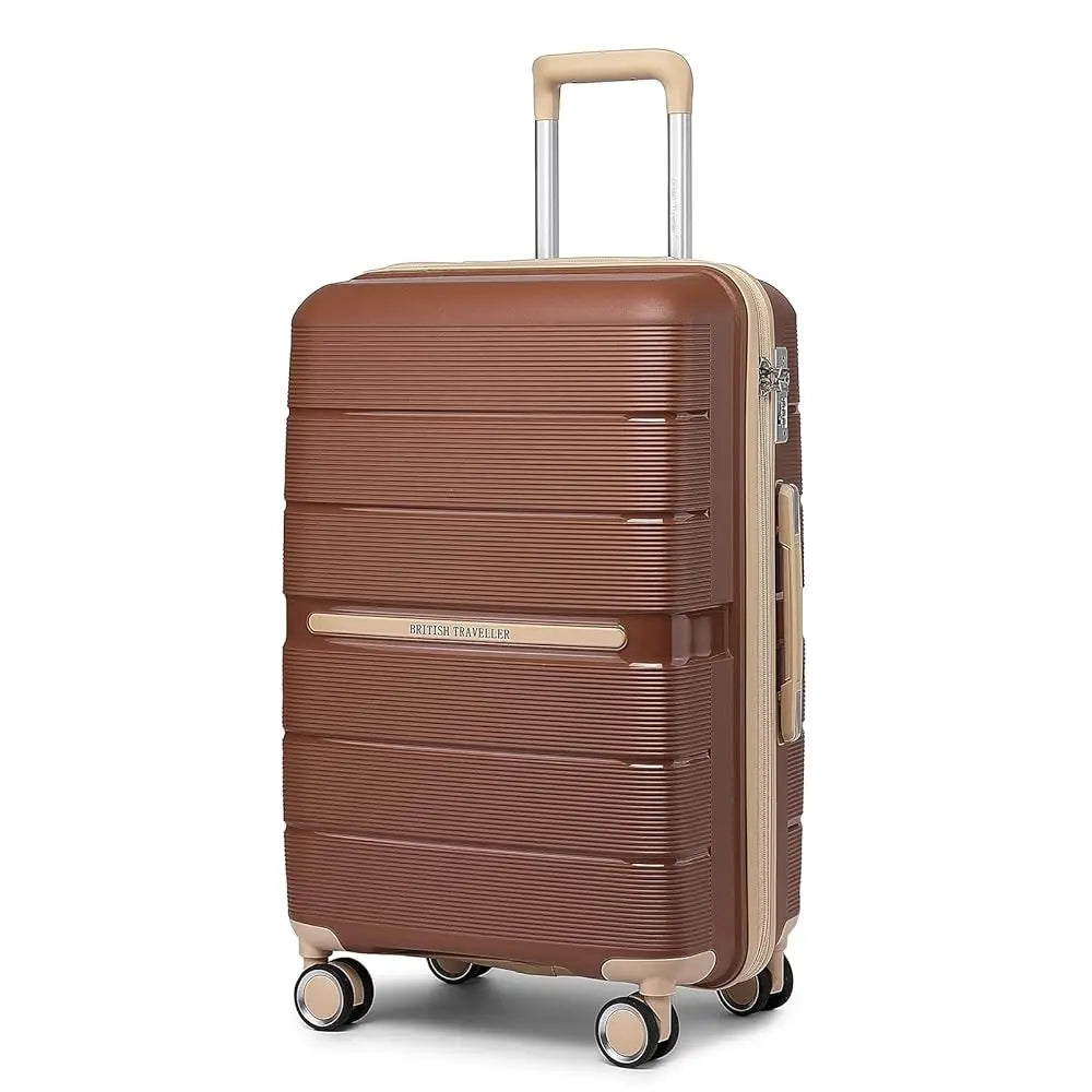 Valise rigide 100 % PP avec 8 roues tournantes et serrure TSA – 56/66/76 cm British Traveller
