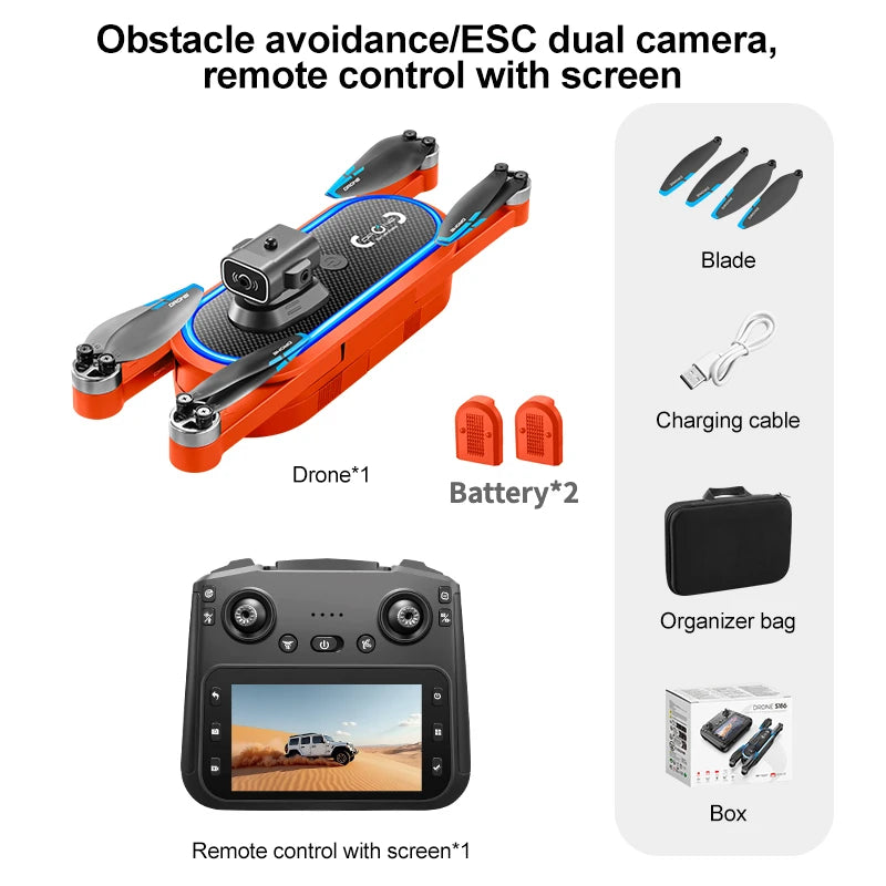 Drone S186 2025 – Double Caméra 8K HD avec Écran, Moteur Sans Balais et Évitement d’Obstacles