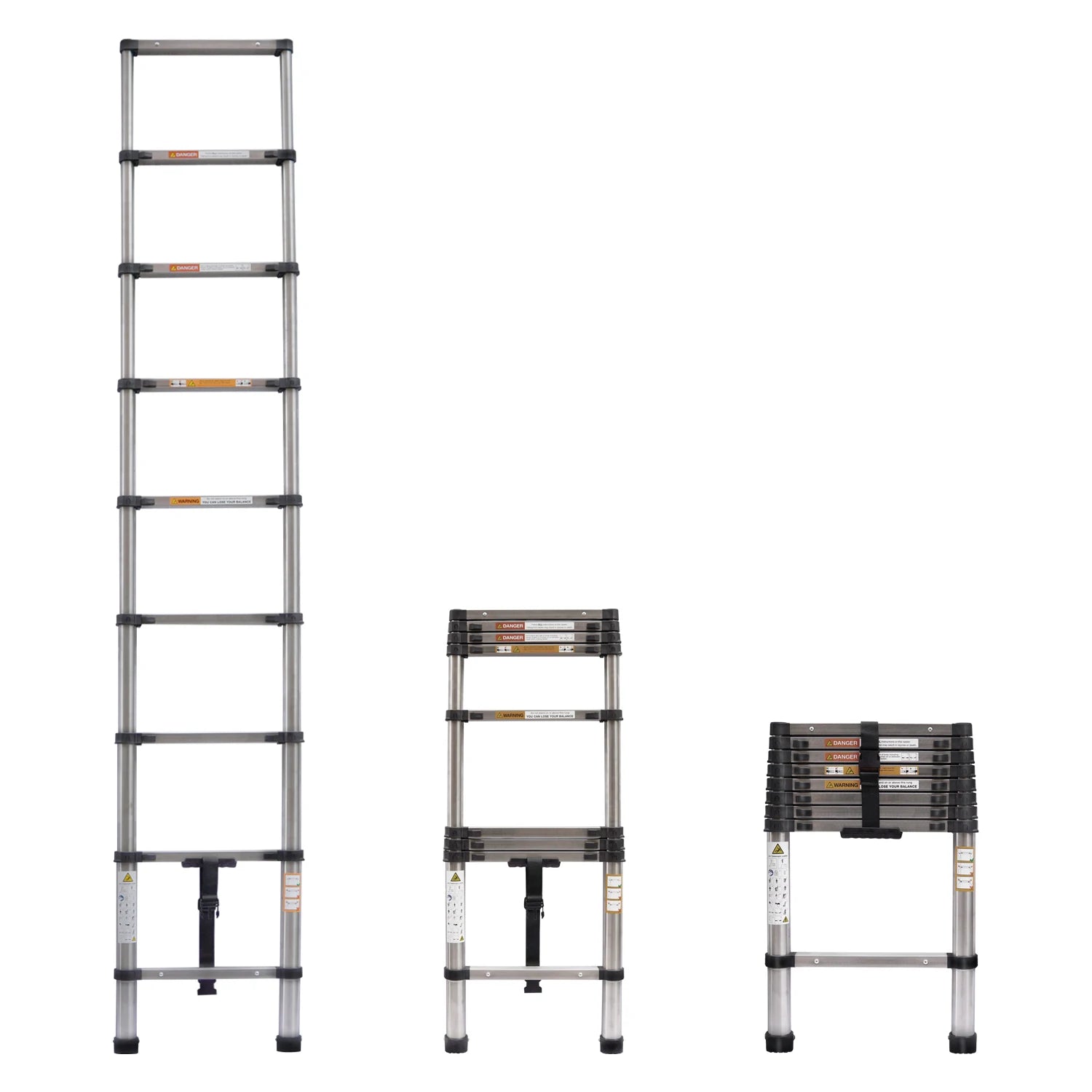 Multi-Purpose Steel Extendable Telescopic Ladder, Coordinating Legs, EN131, Heavy Duty, Folding, Loft, Attic Roof, 2.6m-5m