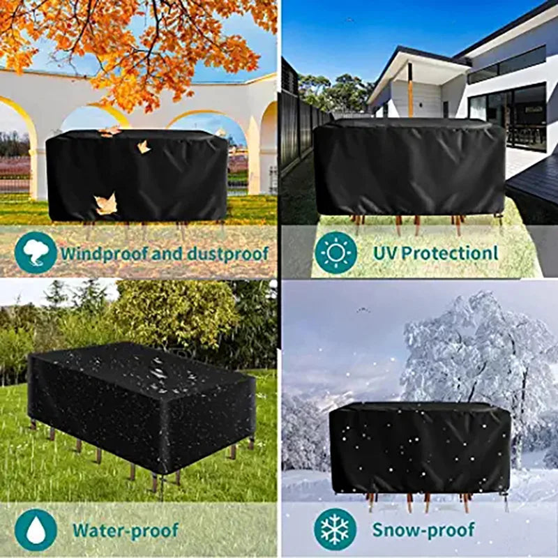 Housse de Protection Imperméable pour Meubles de Jardin – Multi-tailles, Anti-UV, 210D Oxford – Rectangulaire Argent/Noir