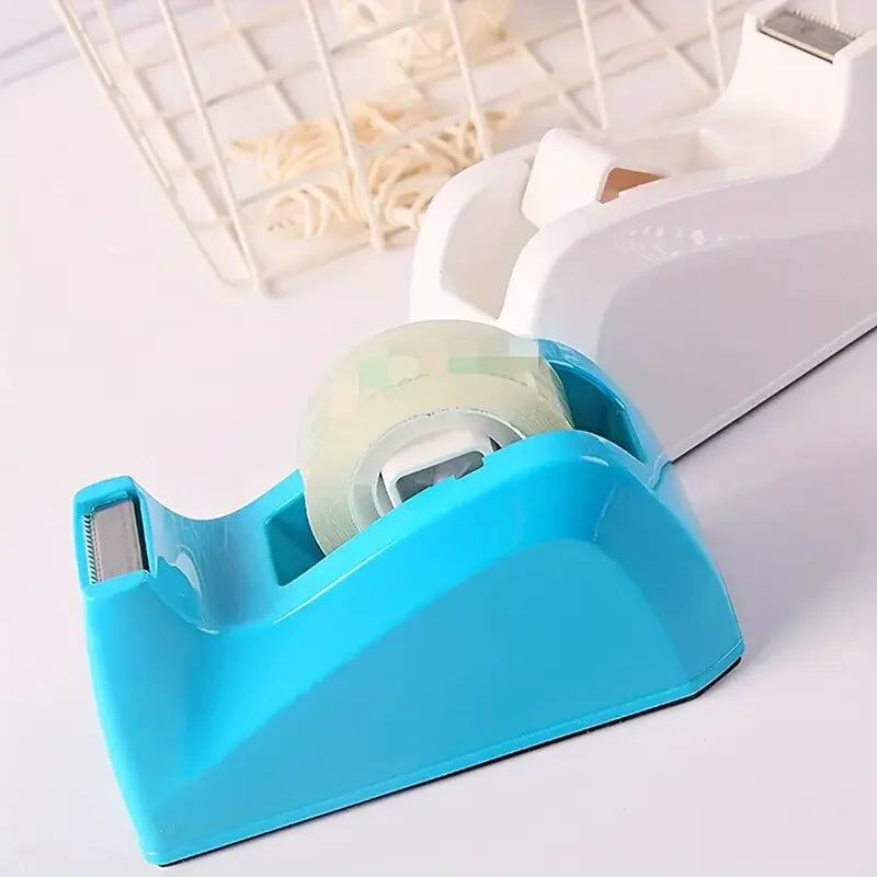 Compact White Tape Dispenser with Stainless Steel Cutter, Portable and Non-Slip Desk Stand, Strong Cure