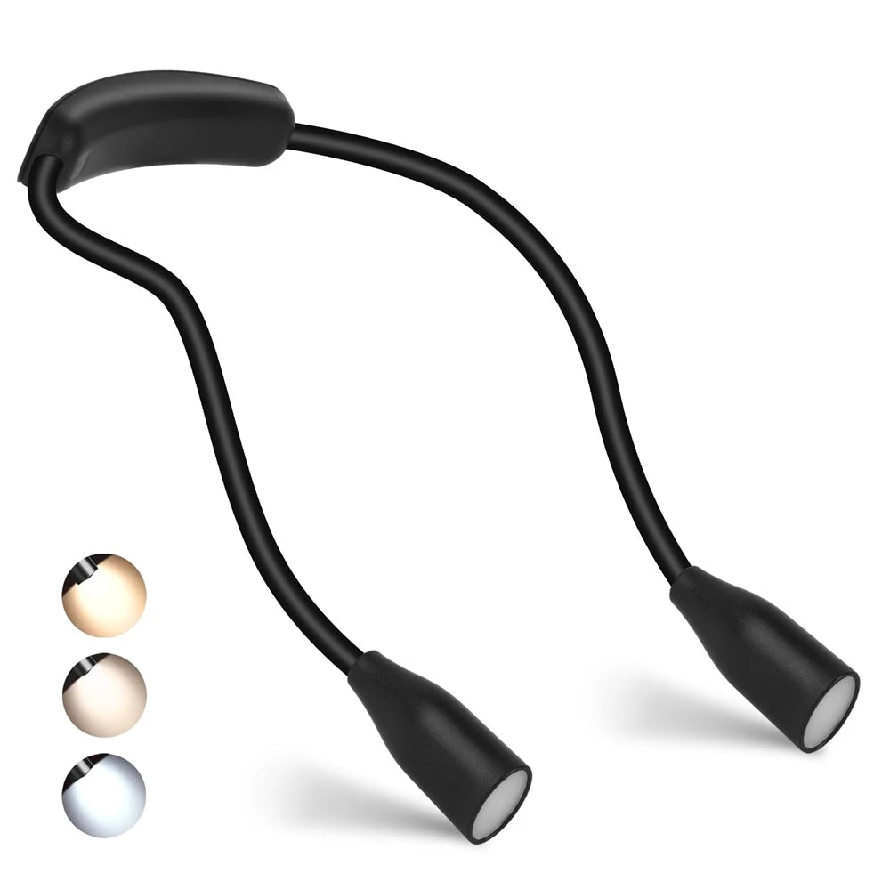 Lampe de cou LED aste pour la lecture, bras flexible, 3 couleurs, 9 luminosités