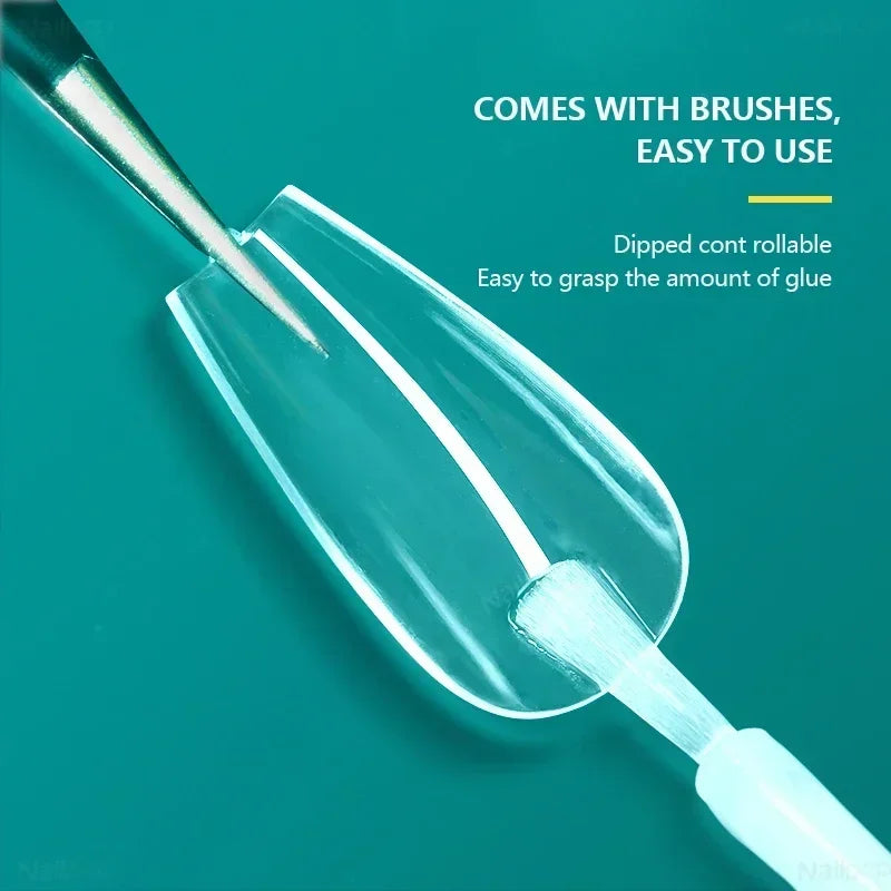 Colle à ongles avec pinceau, 2 pièces, transparent, pour faux ongles, strass et Nail Art