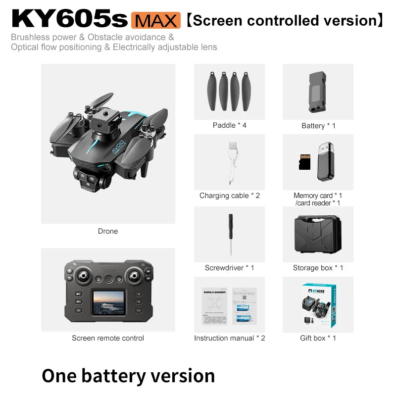 Drone Hospcreen Lonely Version Drone 605S – Faltbarer Quadrocopter mit 3 HD-4K-Kameras, bürstenlosem Motor, LCD-Bildschirm, Hindernisvermeidung, RC-Spielzeug