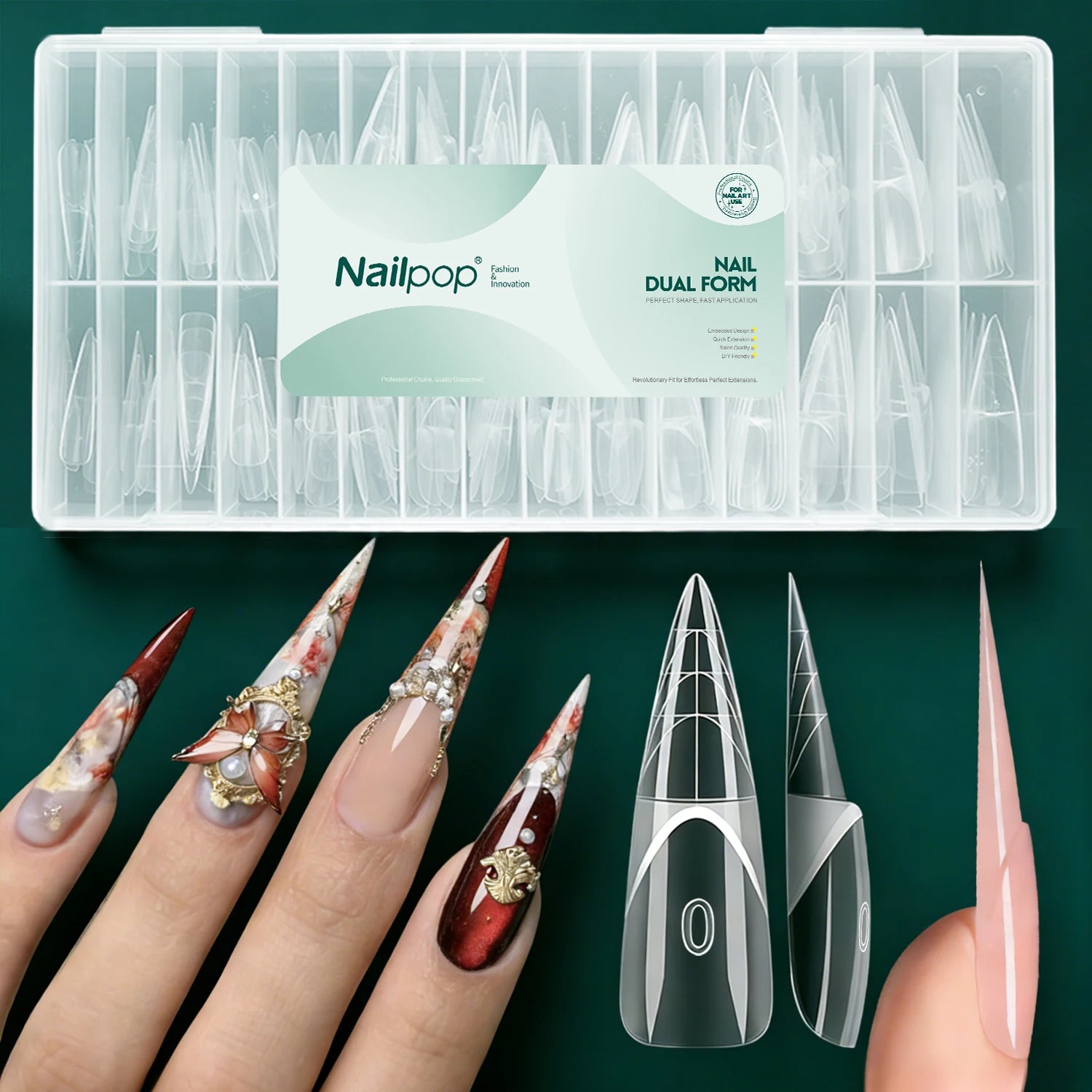 Moules d’Extension Réutilisables avec Ligne French 3D Intelligente - Nailpop Formes Doubles French Space Stiletto 150 pièces