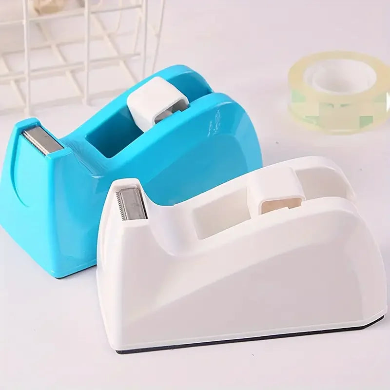 Compact White Tape Dispenser with Stainless Steel Cutter, Portable and Non-Slip Desk Stand, Strong Cure