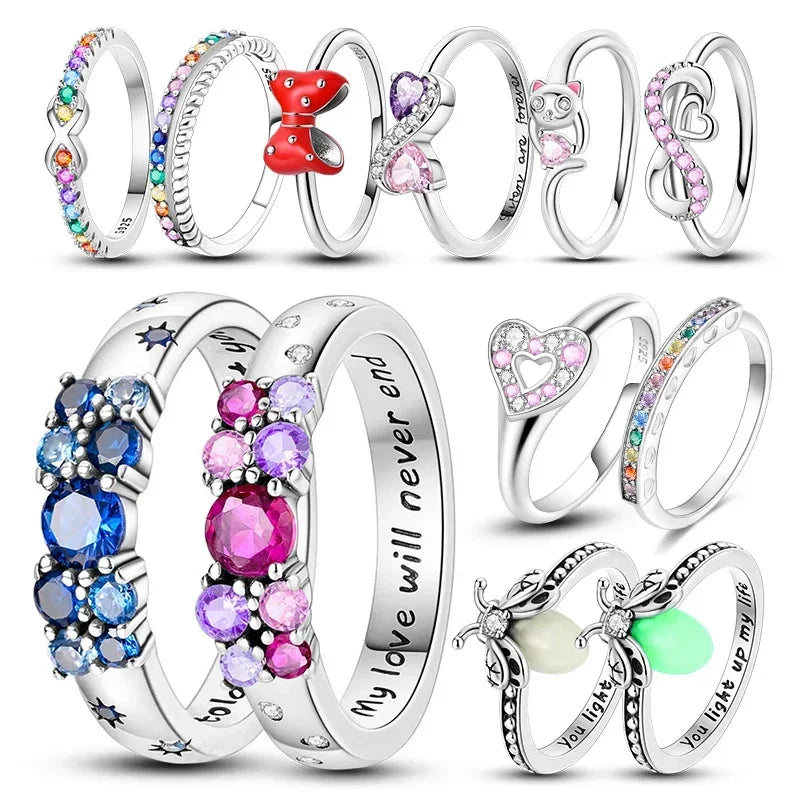 Colorful Zircon Sun Moon Star Stackable Rings for Women