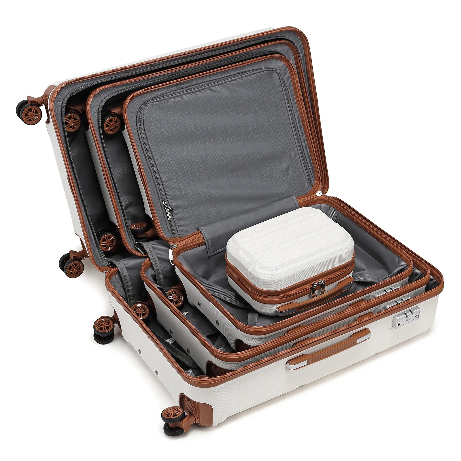Ensemble de bagages rigides ABS KONO 4 pièces – léger, 8 roues doubles, serrure TSA, valises S-M-L-XL