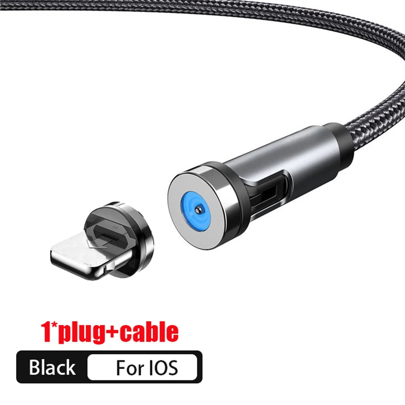 NNBILI 540 ° drehbares magnetisches Micro-USB-Typ-C-Kabel 3A Schnellladedatenkabel für iPhone Xiaomi Mobiltelefon