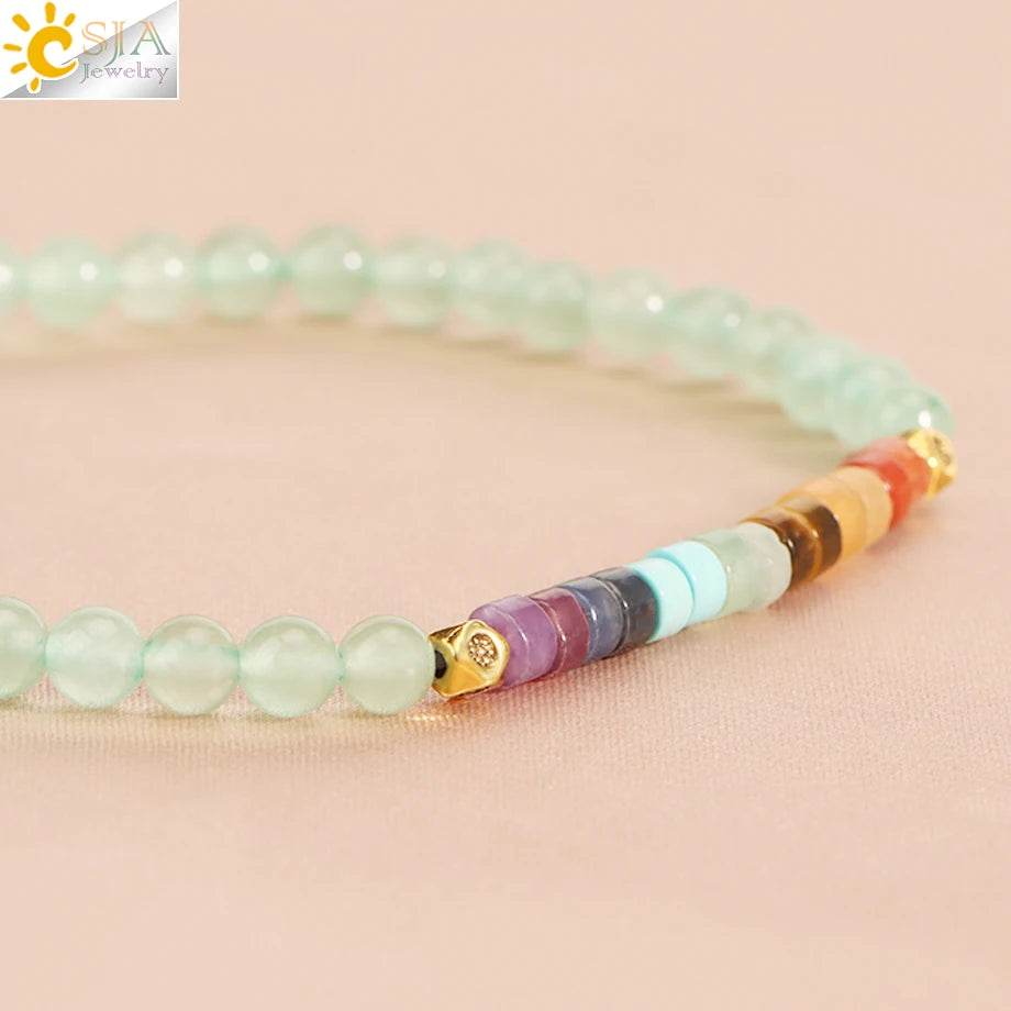 7 Chakra Natural Stone Bracelet for Women, 4mm Mini Beaded Bangle, Rose Quartz Crystals, h393 