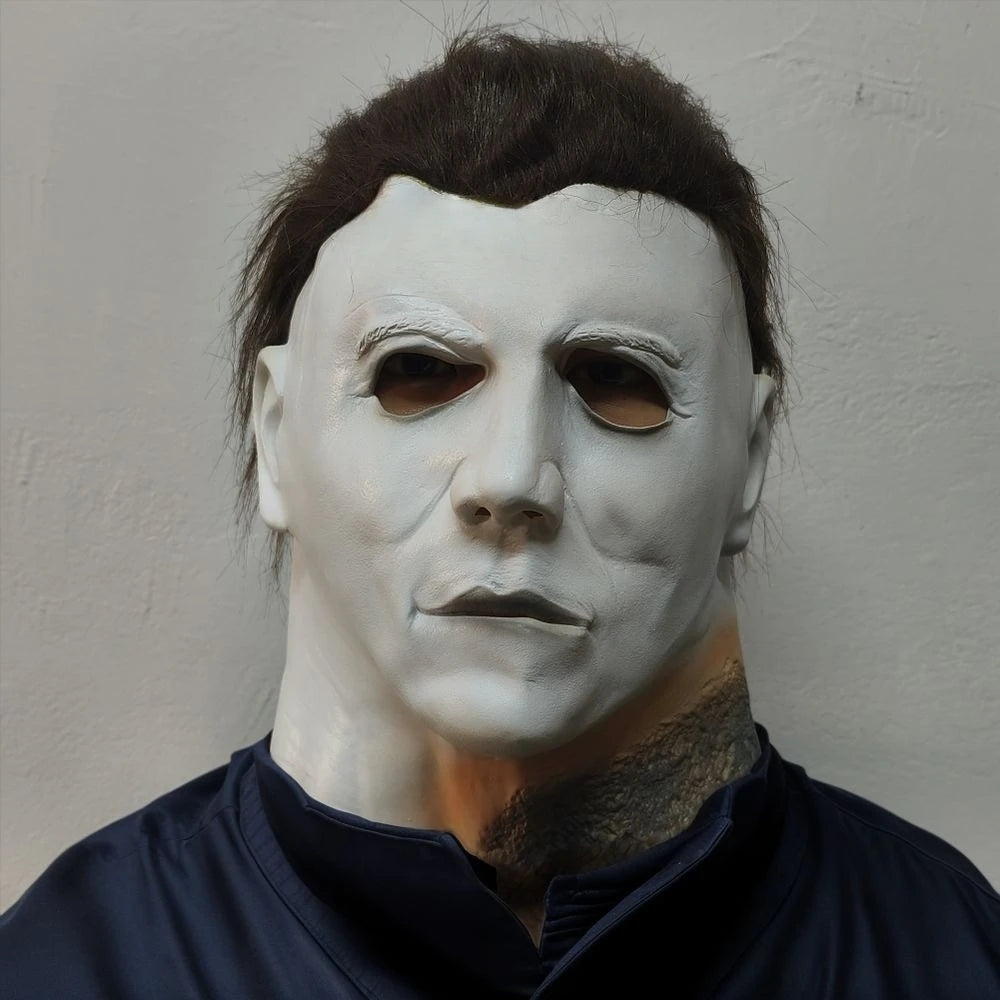 Masque facial blanc Michael Myers, tête complète d'horreur, accessoire de Costume effrayant d'halloween, personnage humain célèbre pour fête