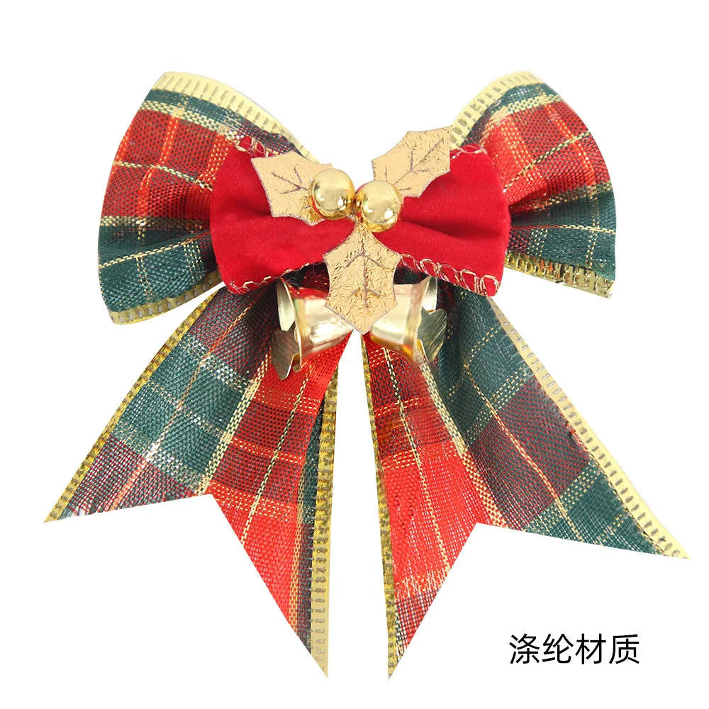 Noeud de ruban de lin vintage, décorations d'arbre de Noël, nœuds de cloche, décoration de boîte cadeau de fête à la maison, paquet de 4 pièces