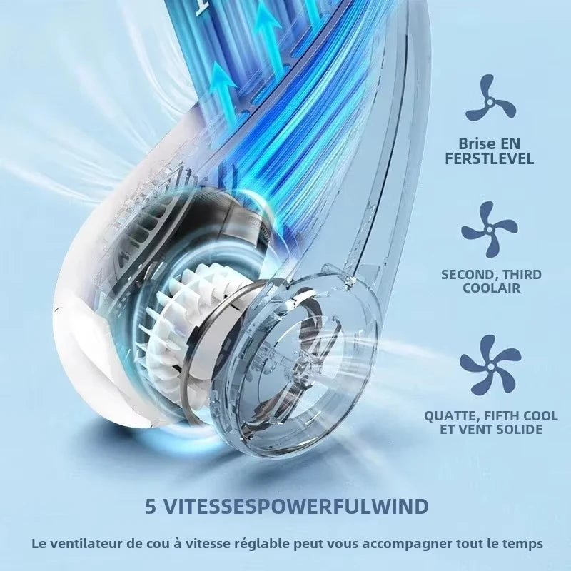 Ventilateur de cou sans pales XIAOMI 2025, 5 vitesses réglables, affichage numérique, USB rechargeable