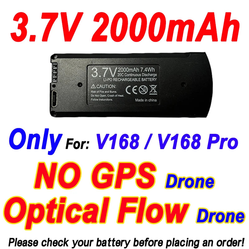 Batterie originale pour Drone à flux optique V168 6K, 3.7V, 2000mAh, pour V168 Pro NOGPS RC Quadcopter, pièces de rechange, accessoires