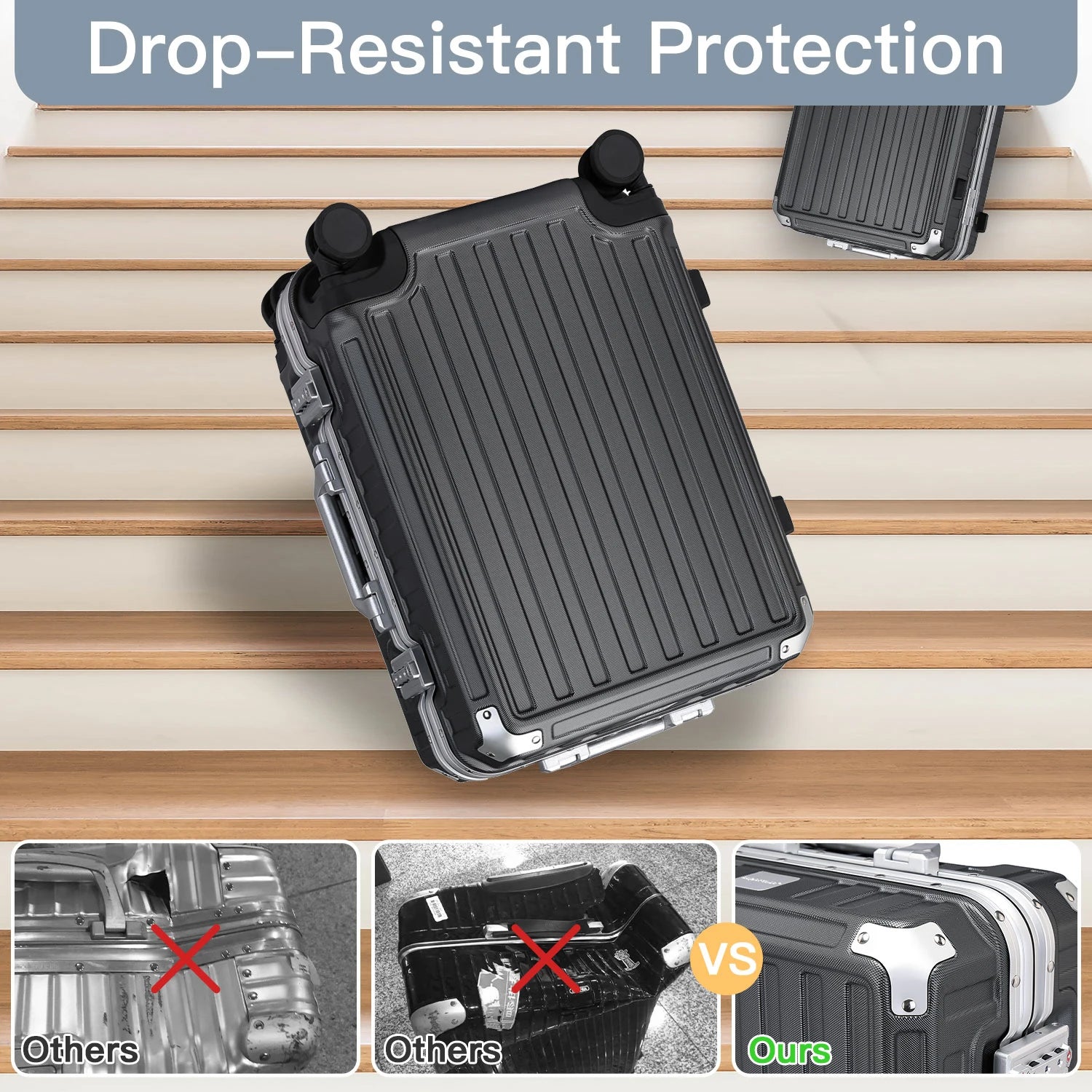 Valise rigide KONO – Bagage à main PC avec cadre aluminium, 4 rouleaux et serrure TSA