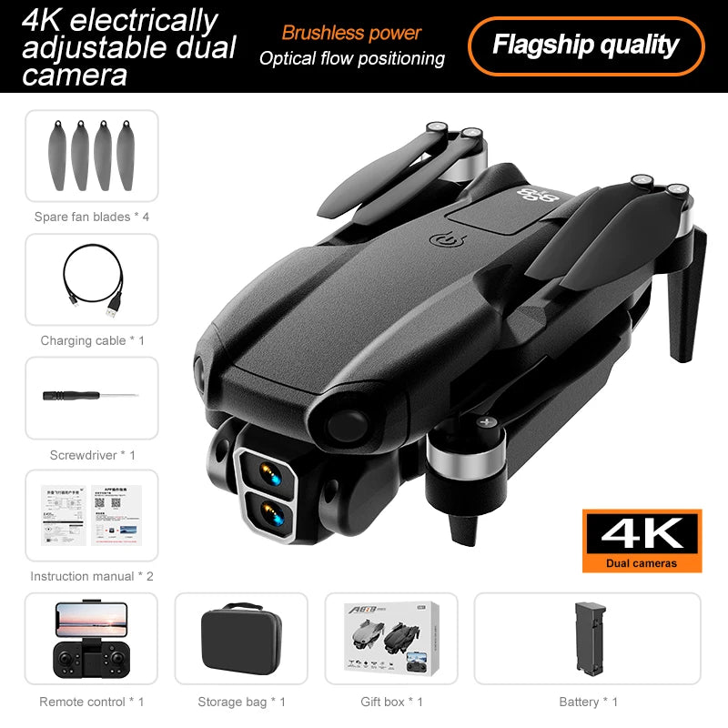 Drone A888 Pro 4K HD Aerial Photography Dual Camera Brushless Optical Flow Foldable RC Quadcopter
