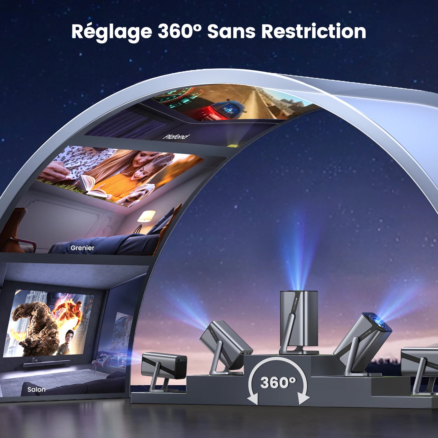 Projecteur Vidéo Wimius 4K Netflix Officiel 800 ANSI – Portable 360°