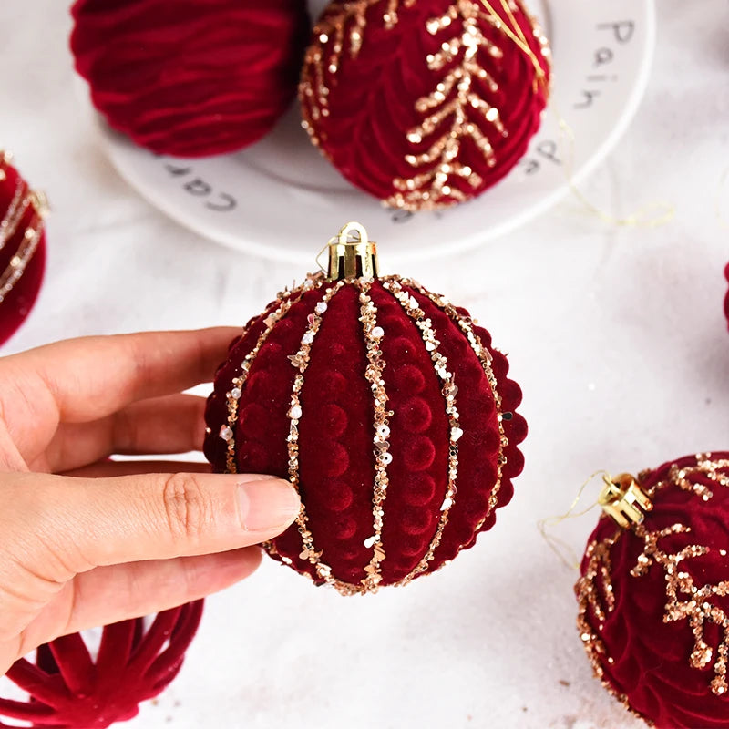 Boules de Noël, Ornements d'arbre de Noël de flocage rouge, sphères de décoration d'intérieur, 4 pièces